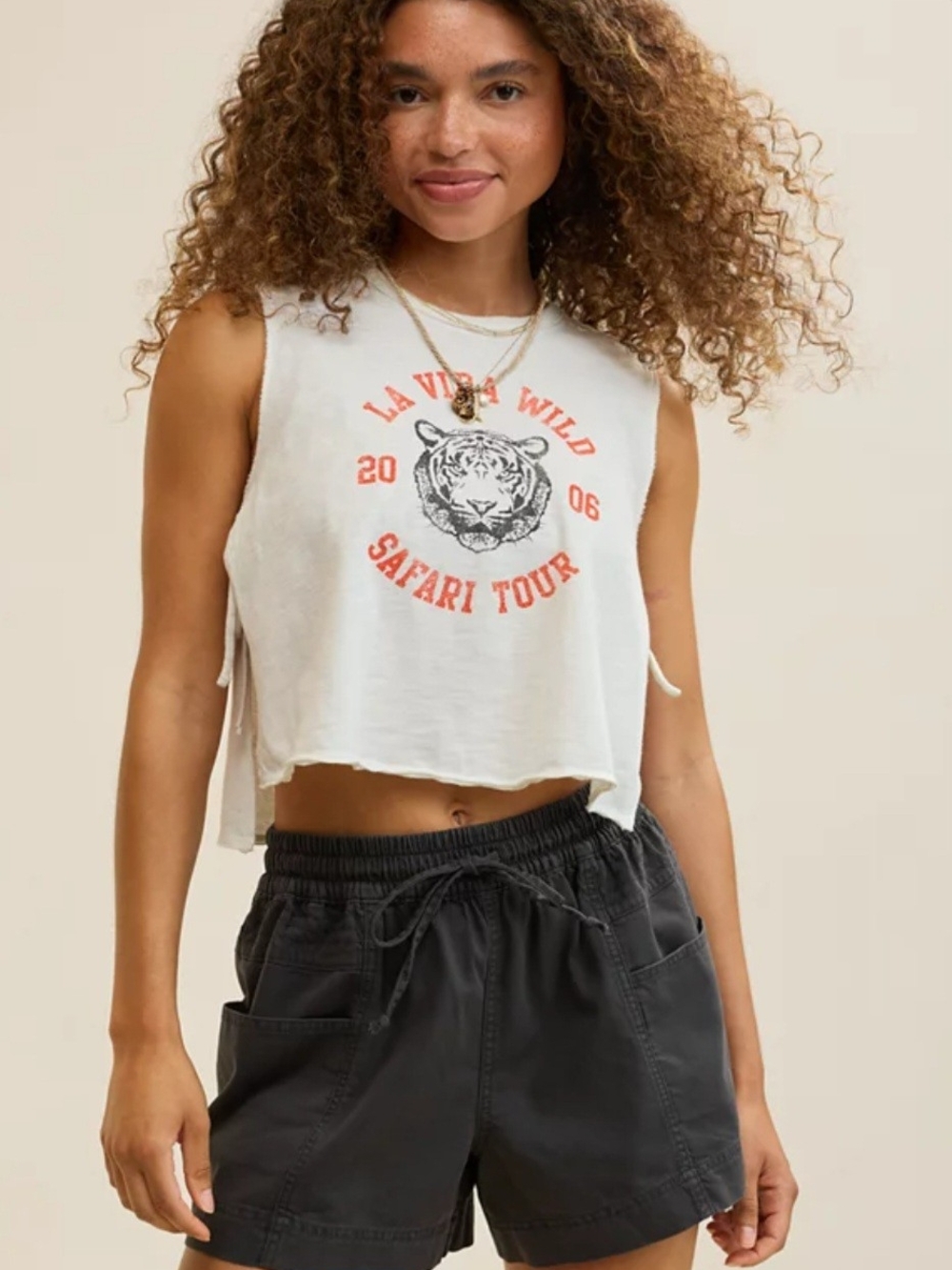 aerie White Crop Tank with Orange Graphic Side Tie